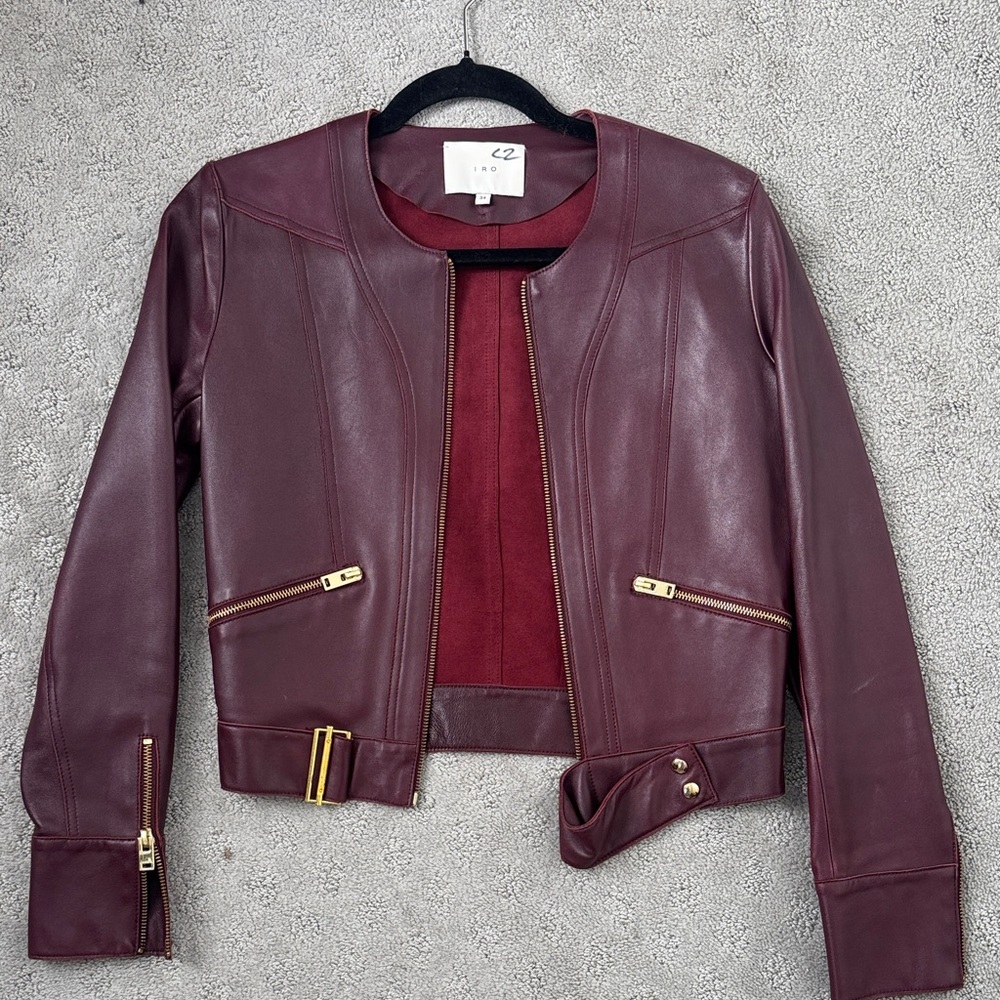 IRO Deep Burgundy Leather Jacket with Gold Accents